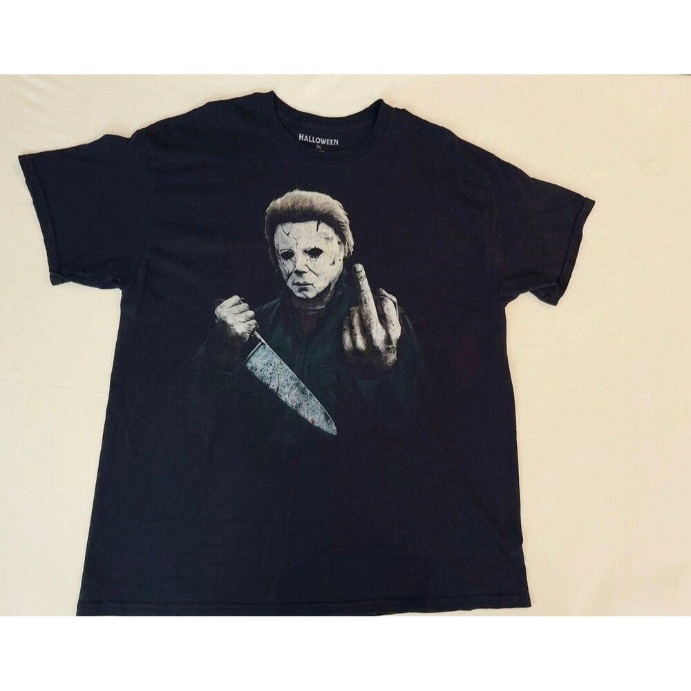 Halloween Michael Myers Middle Finger Horror Graphic T-Shirt Black XL